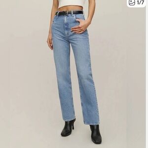 Reformation High-Rise Straight-Leg Jeans in Light Blue